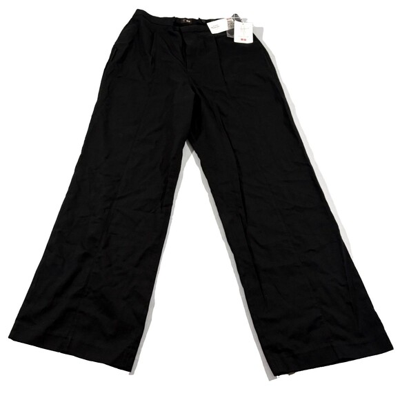 UNIQLO Hana Tajima Pleated Wide Pants Women Black Trousers Sz M NWD DEFECT - Picture 1 of 16